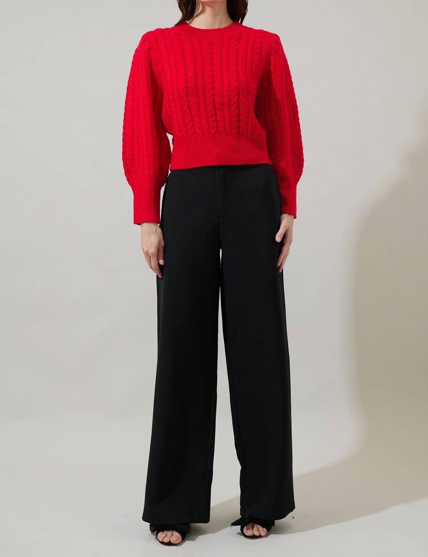 Sugarlips - Ashtyn Cable Knit Balloon Sleeve Crop Sweater