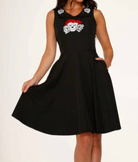 Orchid Bloom - Skulls Embroidered Swing Dress