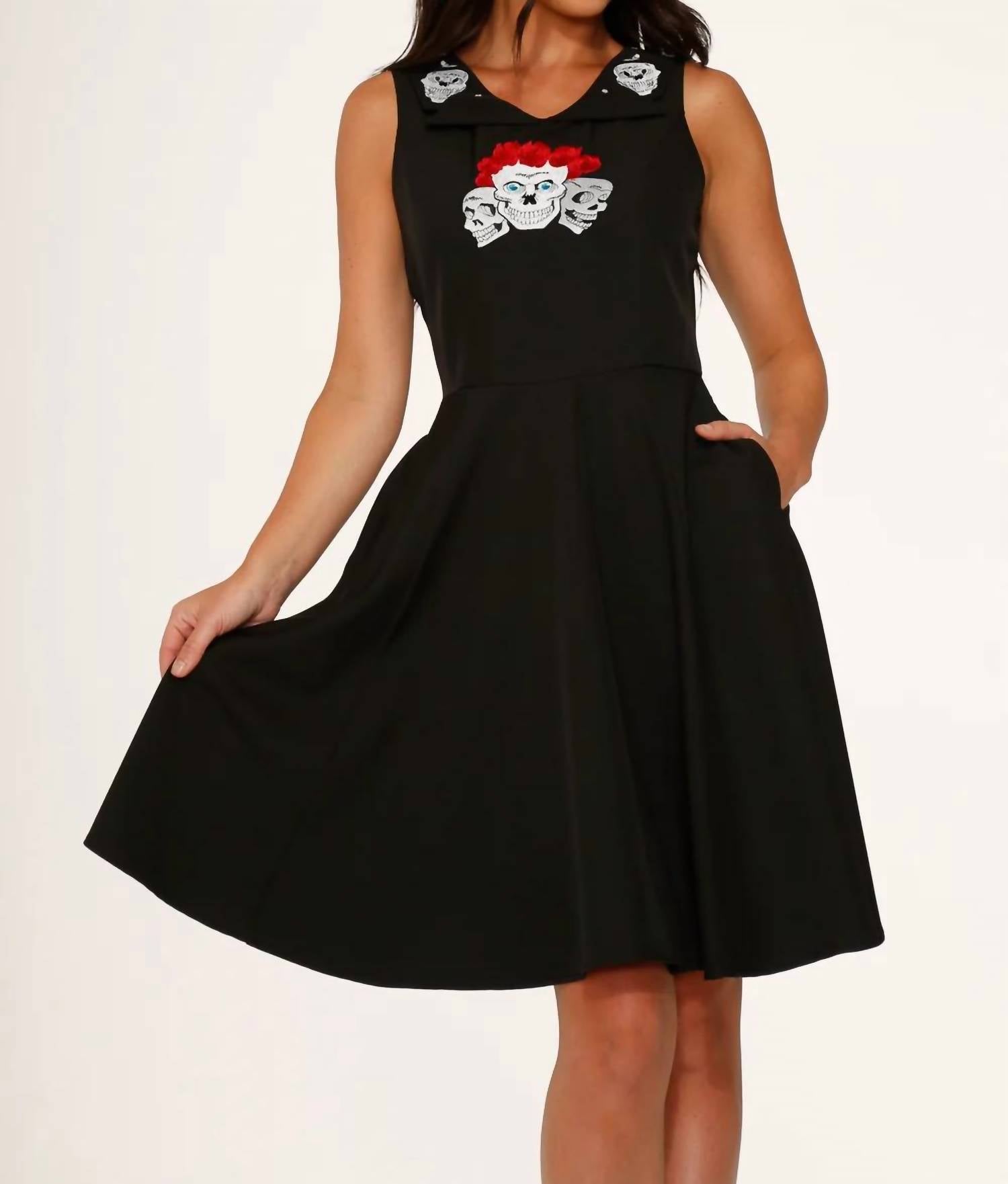 Orchid Bloom - Skulls Embroidered Swing Dress