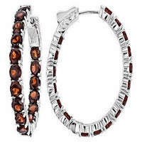 Jewelit Women's Garnet Inside Outside Hoops in silver - women's jewelry