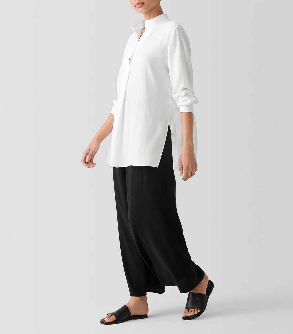Eileen Fisher - Silk Georgette Stand Collar Tunic