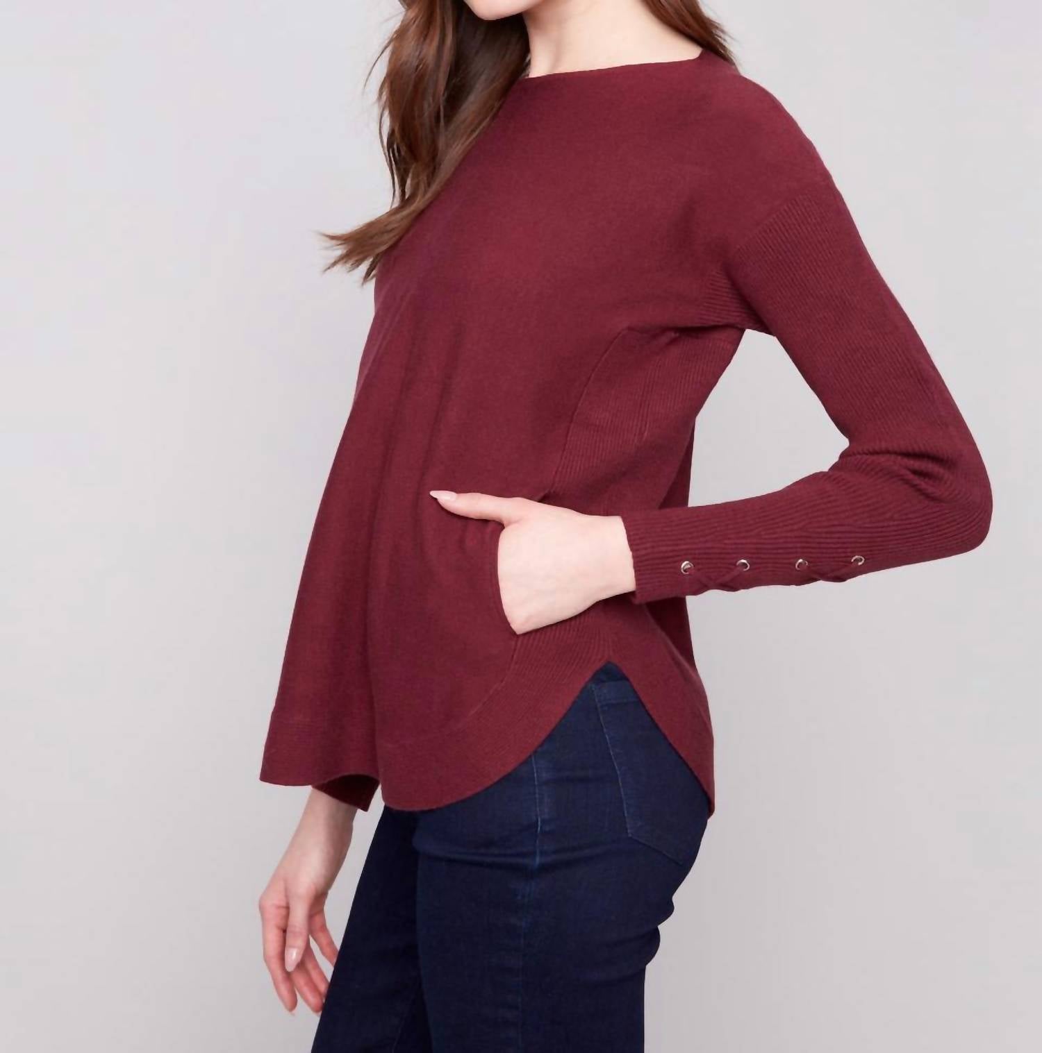 Charlie B - Knit Sweater With Lace-up Cuffs