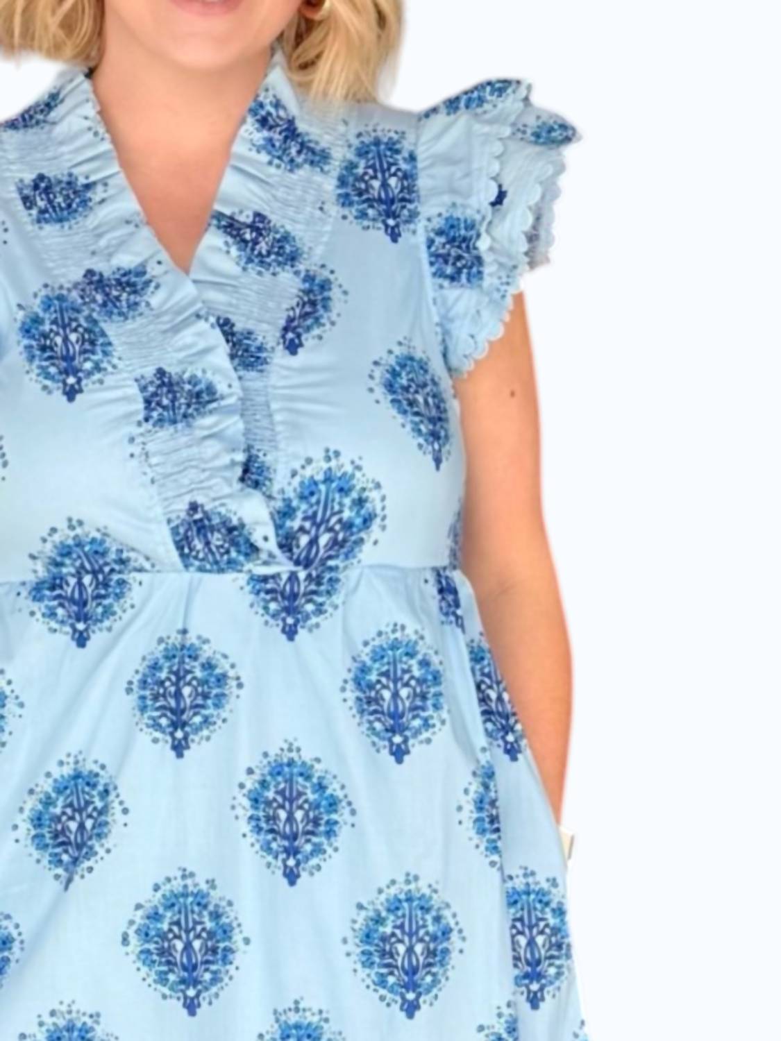 Jodifl - Layered Ruffle Cap Sleeves Floral Midi Dress