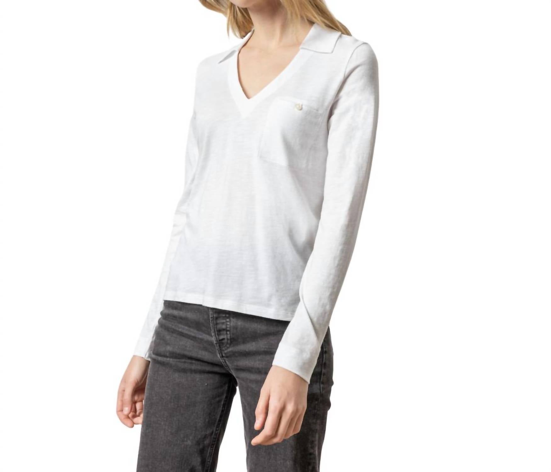 Lilla P - Long Sleeve Collared V Neck Top