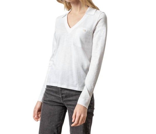 Lilla P - Long Sleeve Collared V Neck Top