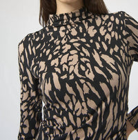 Joseph Ribkoff Mock Neck Long Sleeves Fitted Top in black multi - women's long sleeve top - alternate view
