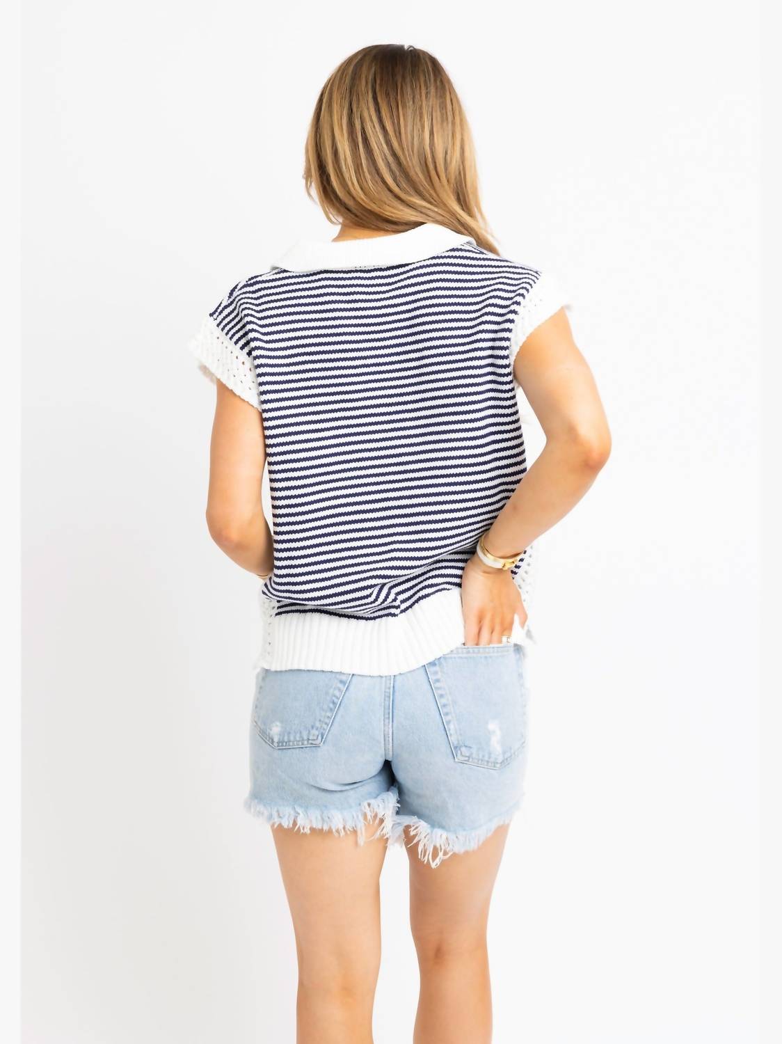 Karlie - Stripe V-neck Sleeveless Sweater