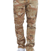 Amicci Franco Camo Shredded Denim Flare Jeans in sand - men's jeans - view 7