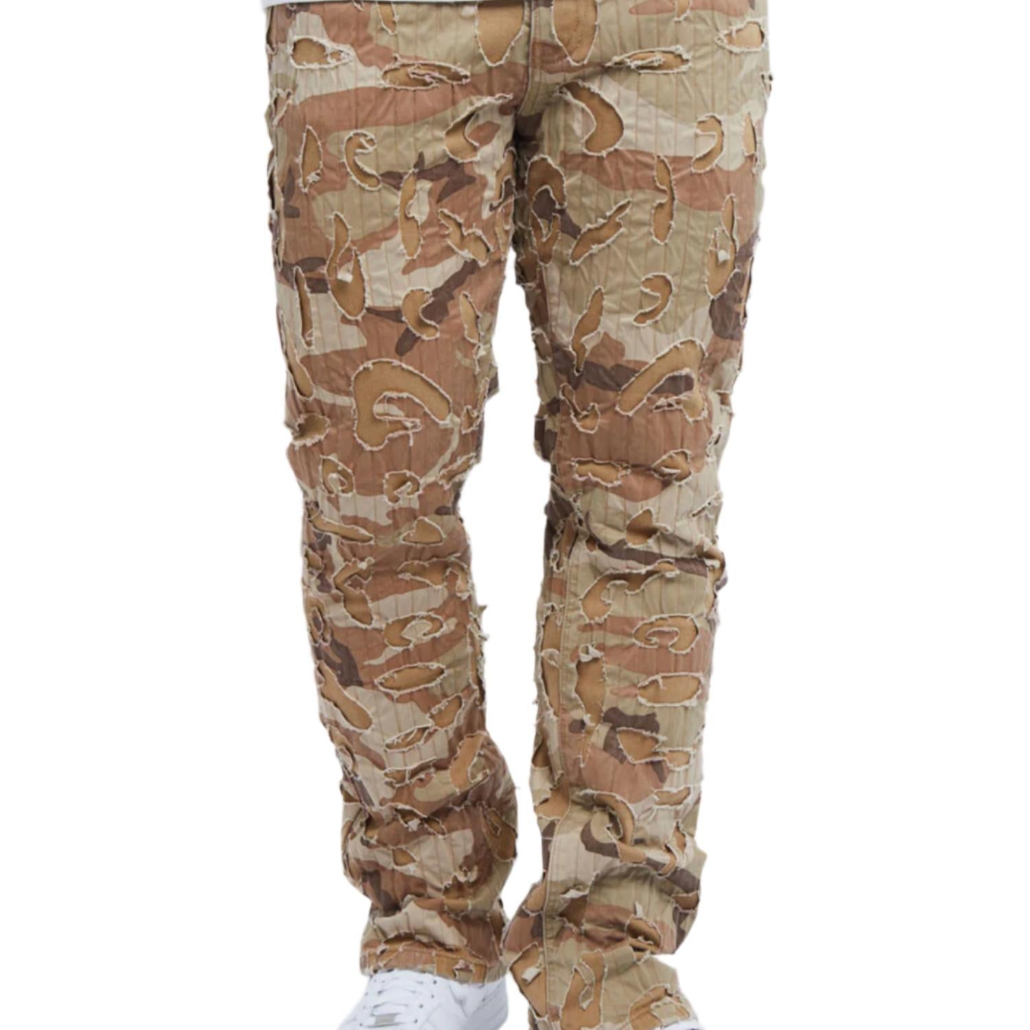Amicci Franco Camo Shredded Denim Flare Jeans in sand - men's jeans - view 7