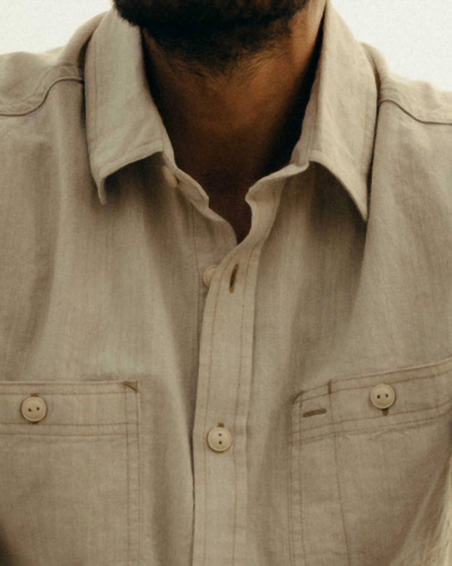 Taylor Stitch Men's Foundry Shirt in natural chambray - men's long sleeve top - alternate view