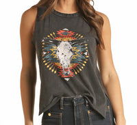 Rock & Roll Denim - Long Horn Skull Graphic Tank