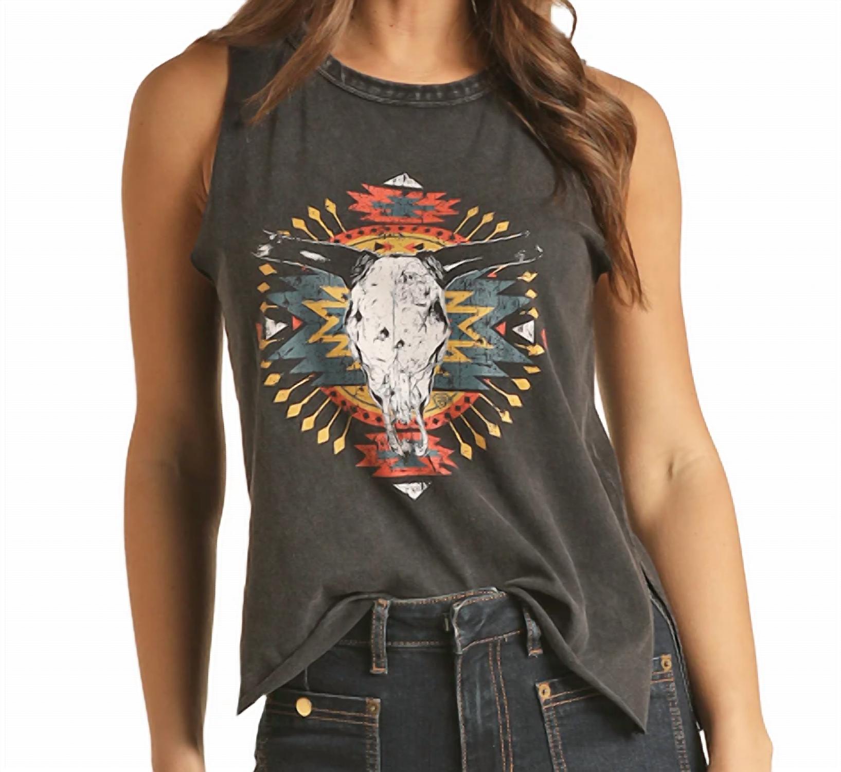 Rock & Roll Denim - Long Horn Skull Graphic Tank