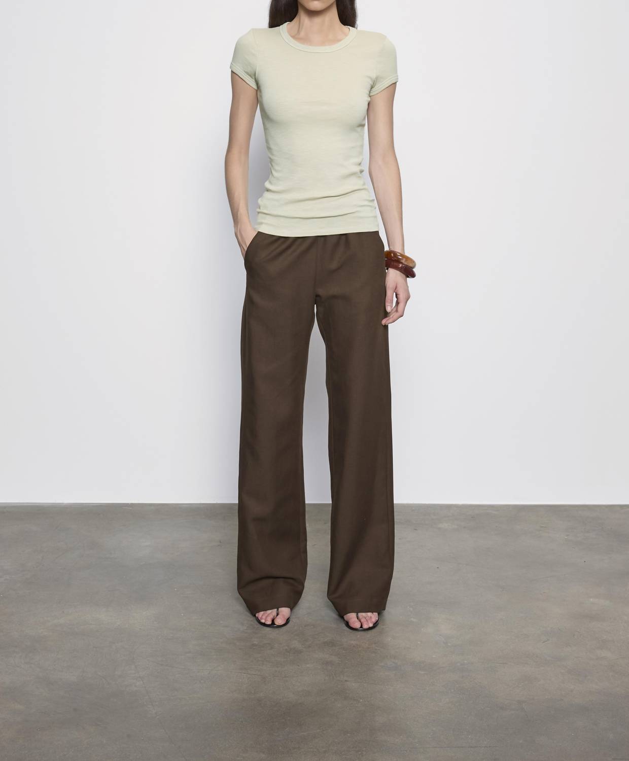 Enza Costa - TEXTURED RIB CAP SLEEVE CREW TOP