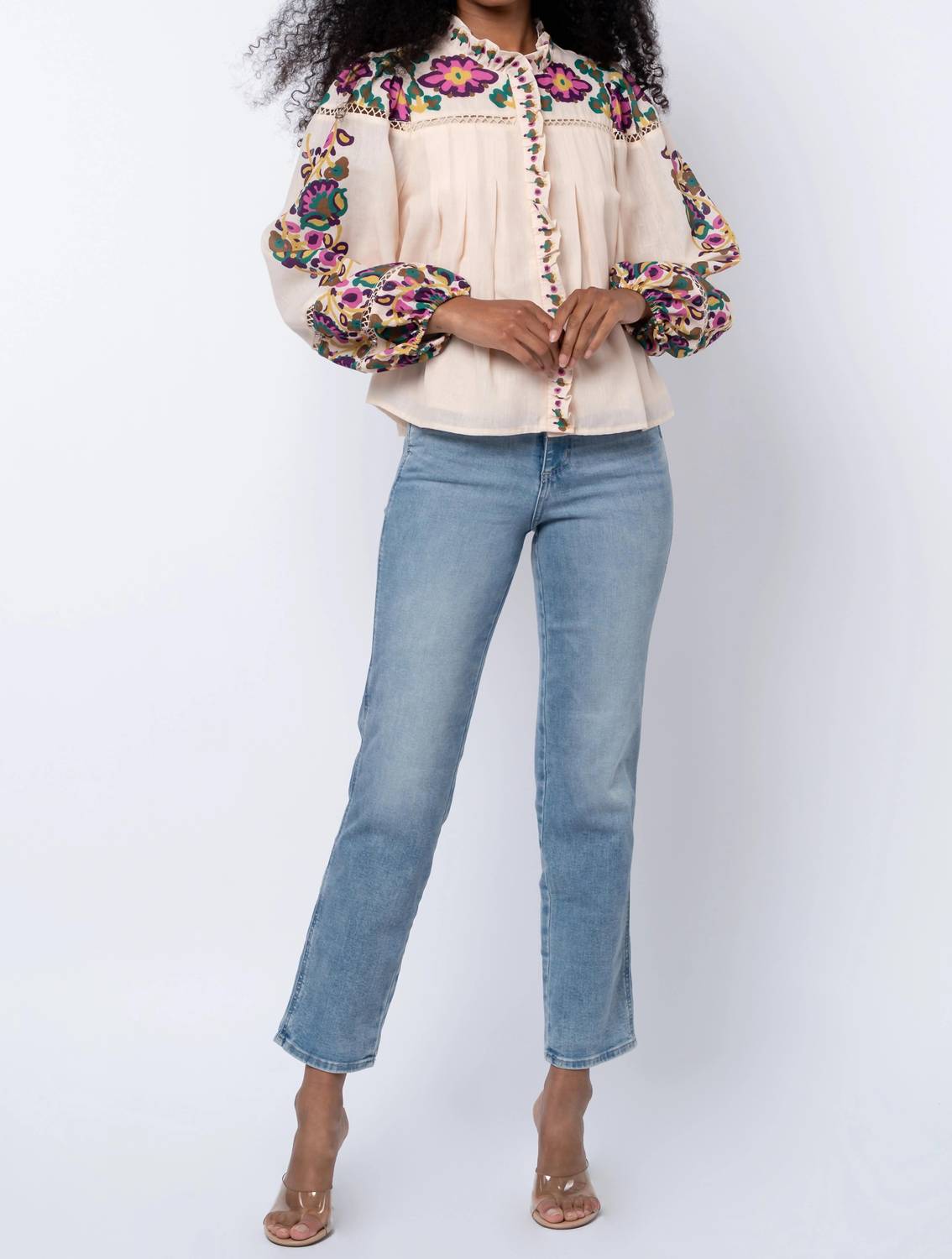 Ciebon - Women's Isme Printed Ruffle Blouse