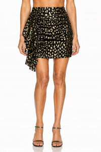 RHODE Hannah Ruffle Mini Skirt in black gold metallic - women's skirt