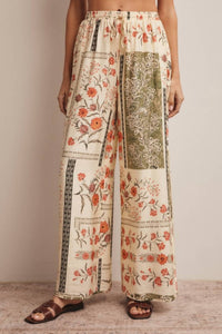 Forte Patchwork Floral Wide-Leg Pants in beige - women's pants