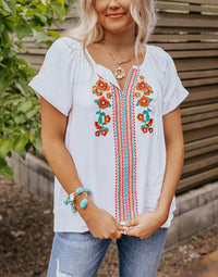 Full Time Purchase Floral Embroidery Top in white - women's blouse