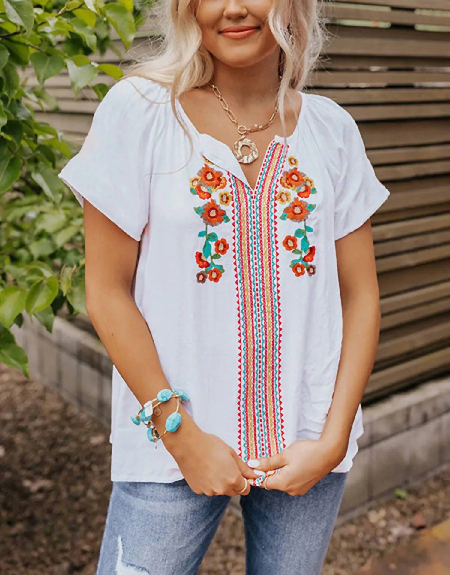 Full Time Purchase Floral Embroidery Top in white - women's blouse