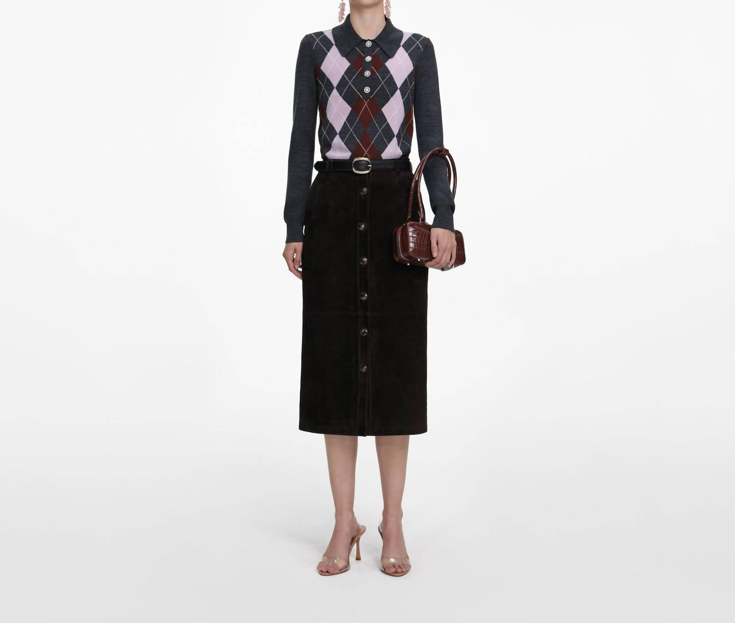 Self-Portrait - Suede Midi Skirt