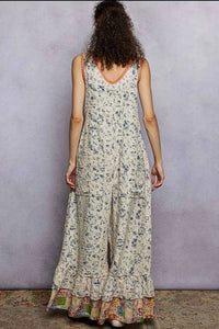 Pol - Sleeveless Embroidered Denim Contrast Ruffle Overalls