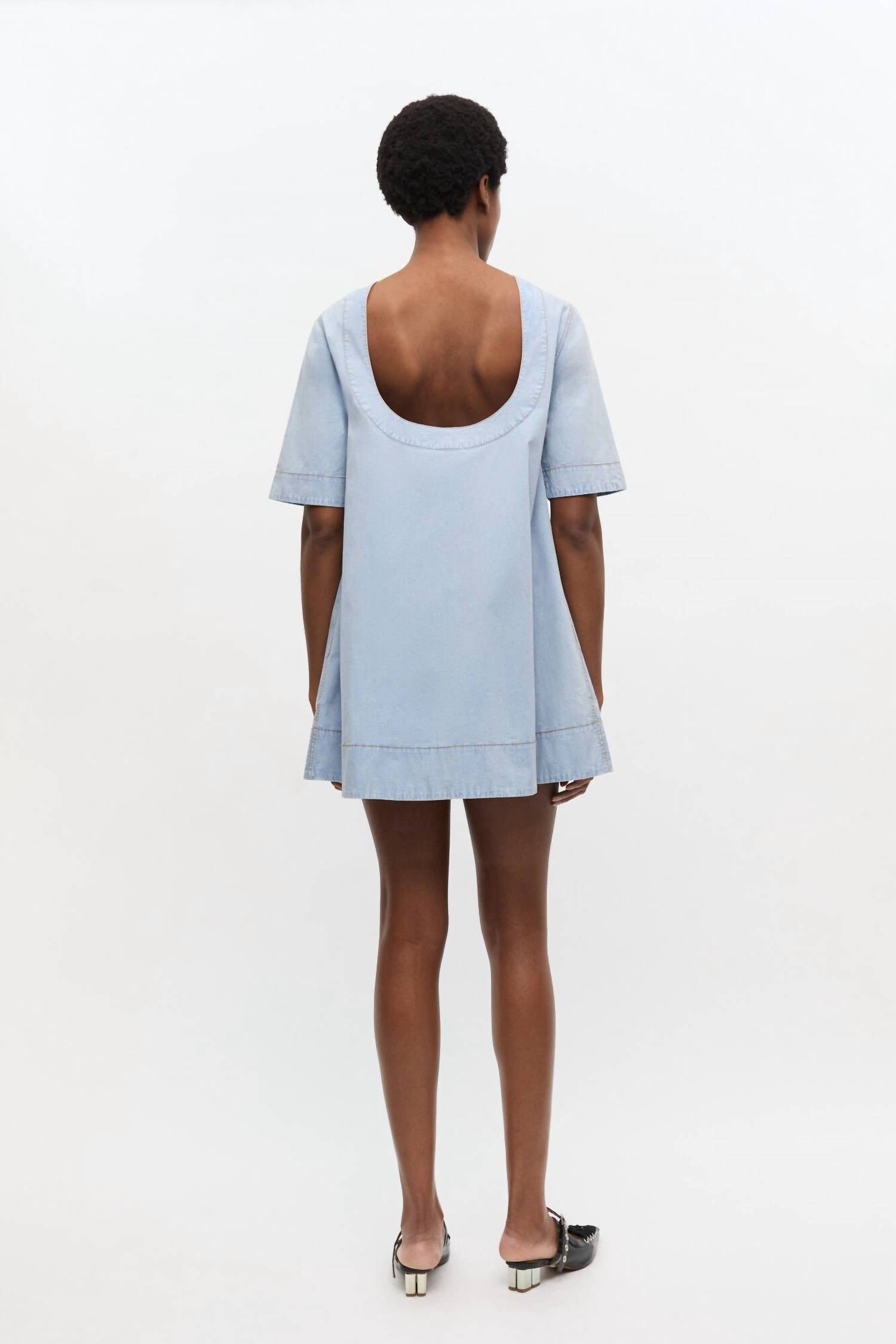 Ganni - Washed Stretch Cotton A-Line Mini Dress