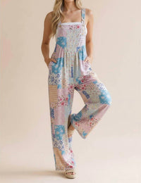 Haptics - Floral Patchwork Wide Leg Bib Jumpsuit - Plus