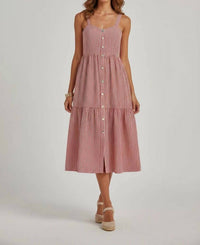 Polagram - Sunny Striped Button Front Tiered Midi Dress