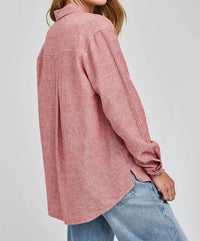 Gentle Fawn Dominique Button-down Shirt in red stripe - women's long sleeve top - detail view