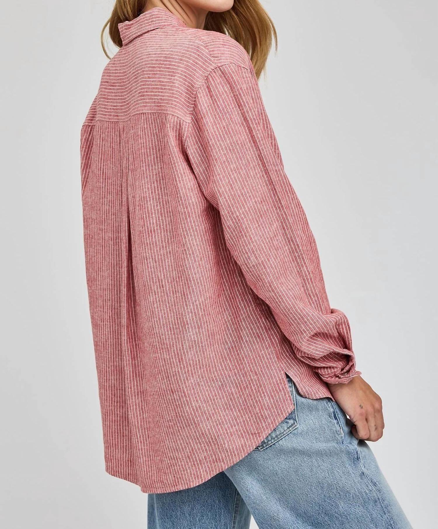 Gentle Fawn Dominique Button-down Shirt in red stripe - women's long sleeve top - detail view