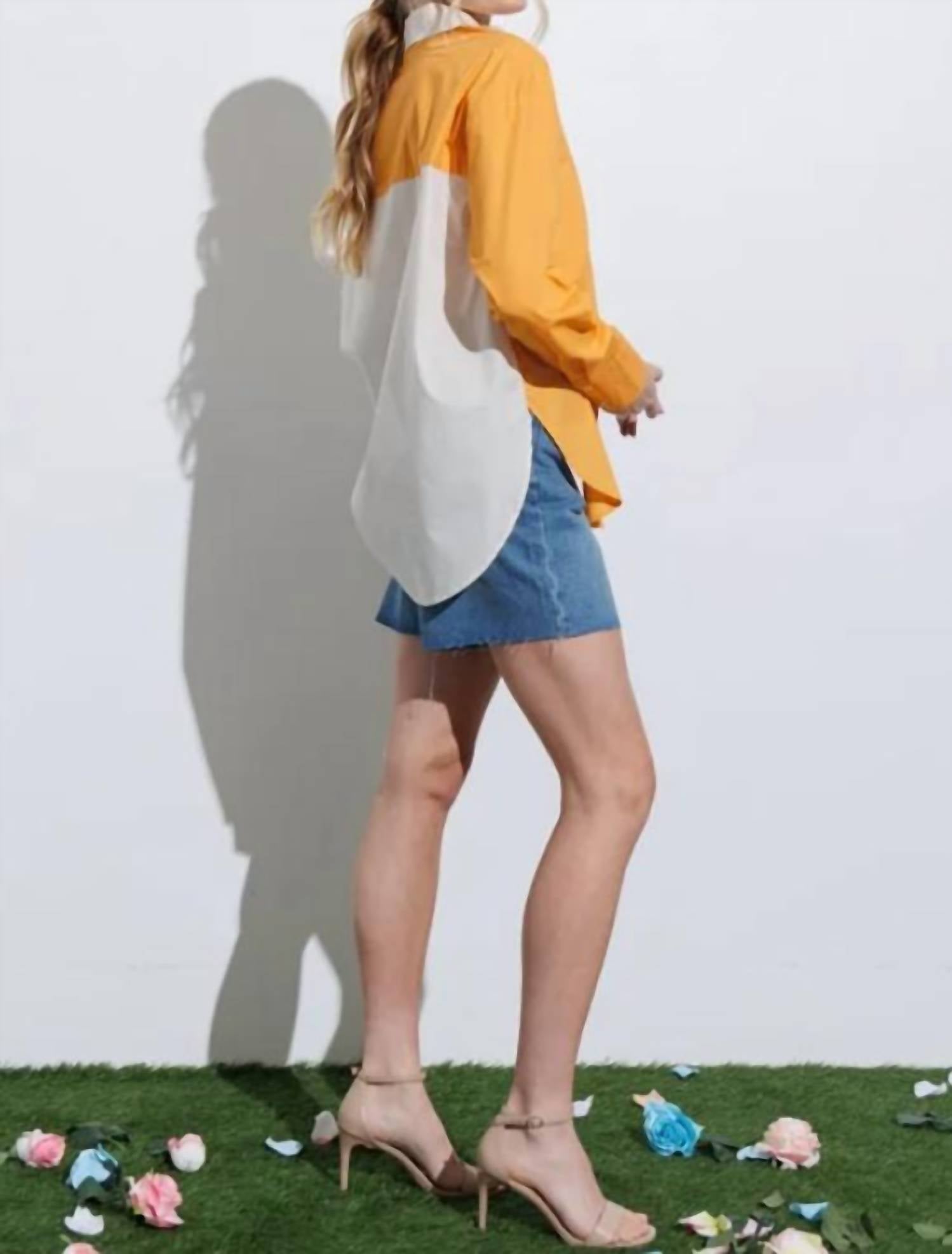 Orange Color Block button up