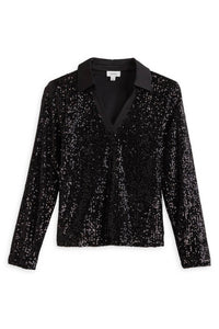 Cece - Sequin Long Sleeve Polo Top