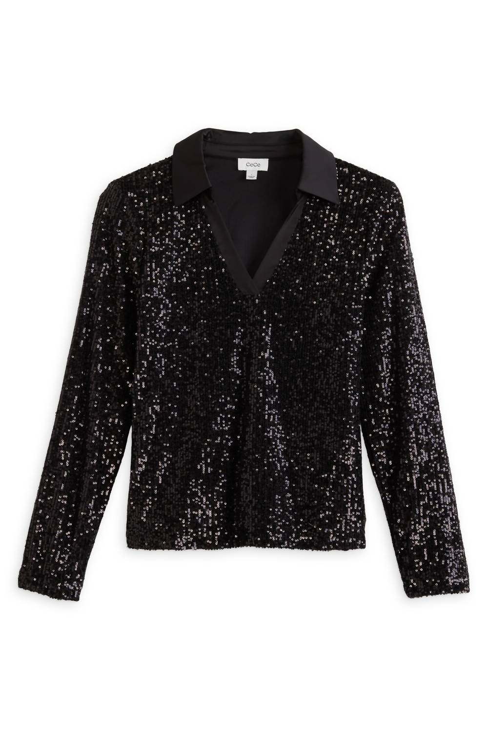 Cece - Sequin Long Sleeve Polo Top