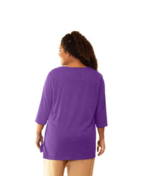 On The Plus Side - Cotton 3/4 Sleeve U-Neck Tee - Plus