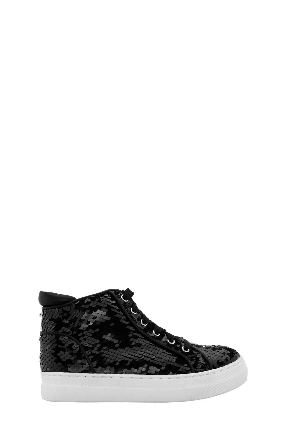 Nina Women's Caroleen Reversible High Top Sneaker in black flip sequin - women's sneaker - detail view
