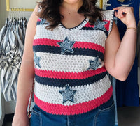 Southern Grace - Women's Star Patch Crochet Sweater Tank Top