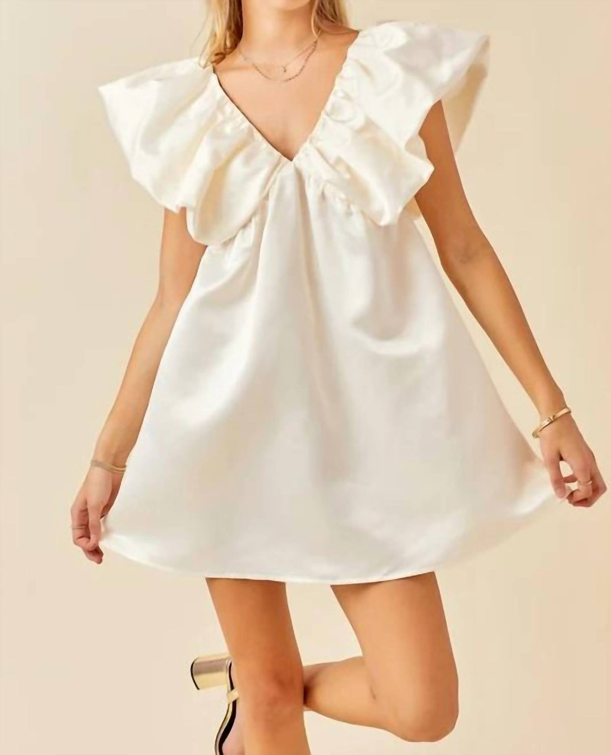 Day + Moon - Satin Volume Shoulder Mini Dress