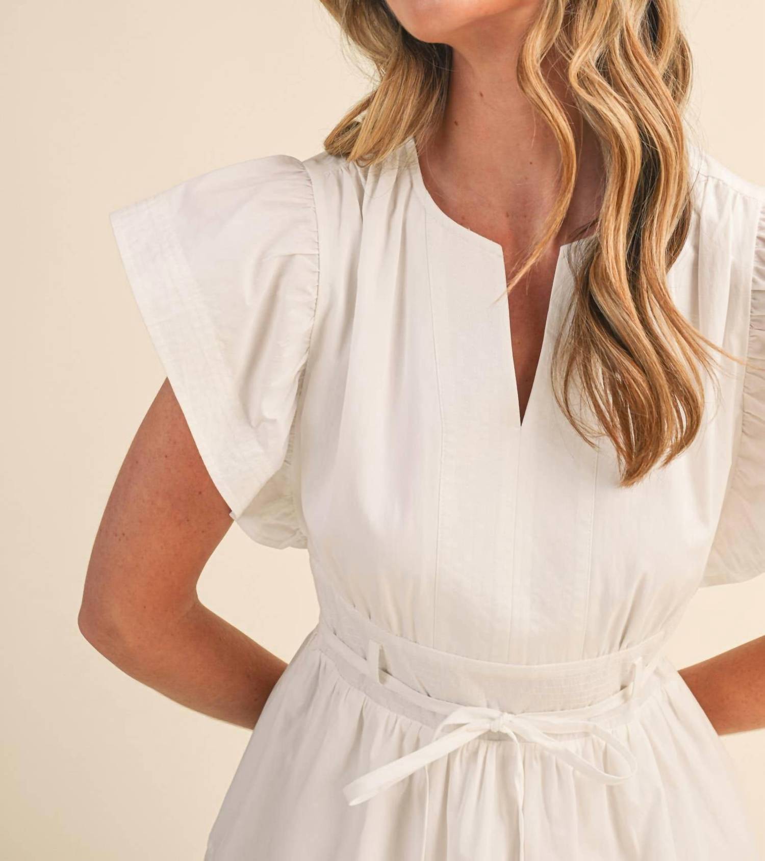 &Merci - Women's Flutter Sleeve Tie Waist Mini Dress