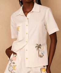 Dress To - Tropical Embroidered Shirt Top