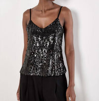 APRICOT Sequin Embellished Camisole Top in black - women's shirt