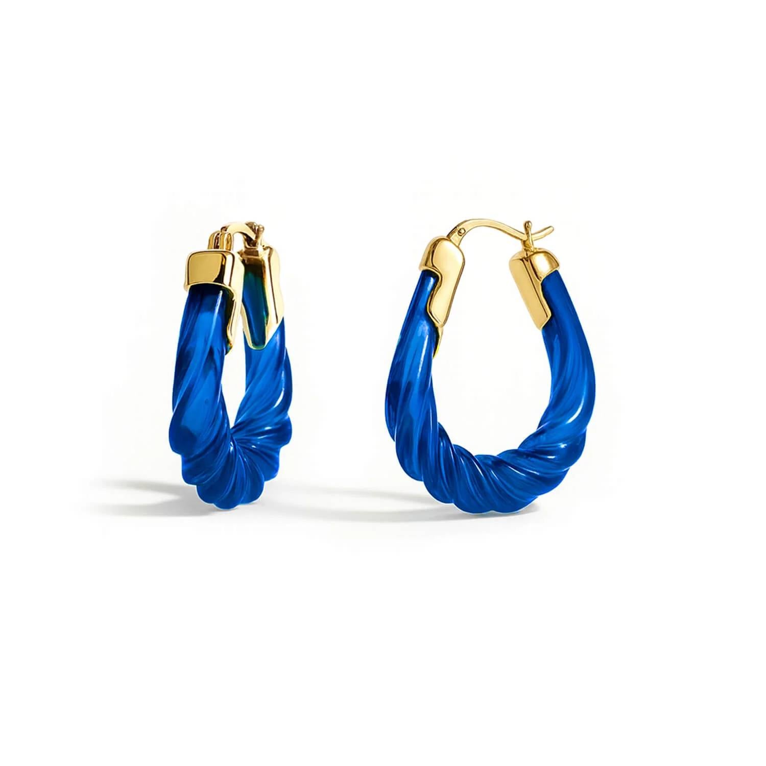 Gold & Honey - Women's Rope Twist Oval Lucite Birthstone Hoop Earrings