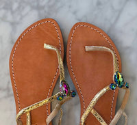 Mystique Women's Virtual Crystal Thong Sandal in gold - women's sandal - detail view