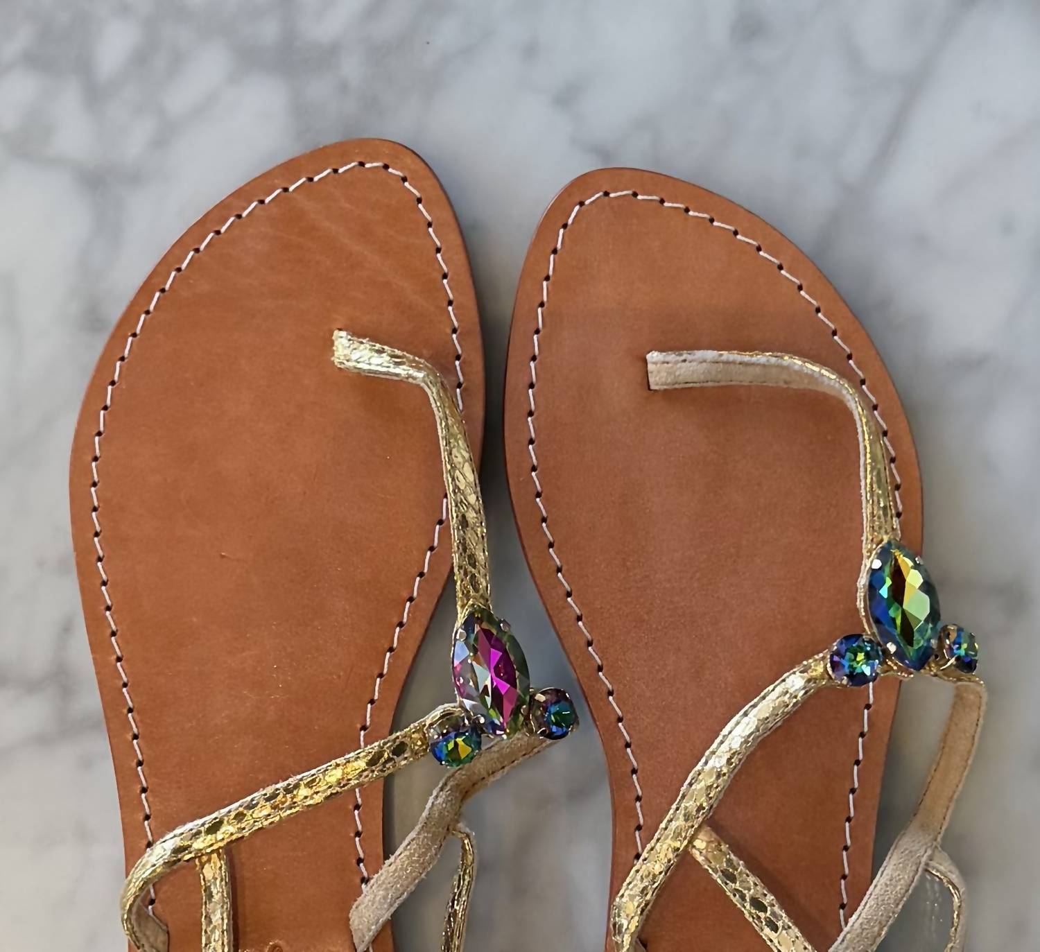 Mystique Women's Virtual Crystal Thong Sandal in gold - women's sandal - detail view