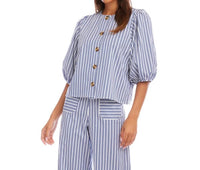 Karen Kane - Stripe Puff Sleeve Button Front Top