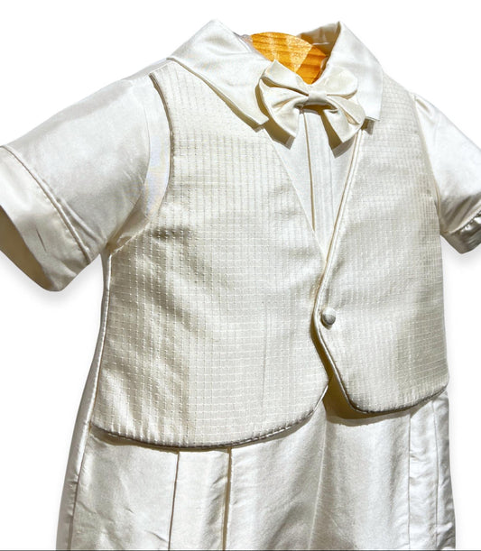 L'Pety Canar - Boy's Knickers Short Sleeve Romper With Champagne Piping