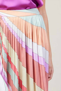 Skies Are Blue - Frank Stella Graphic Rainbow Lines Print Midi Skirt