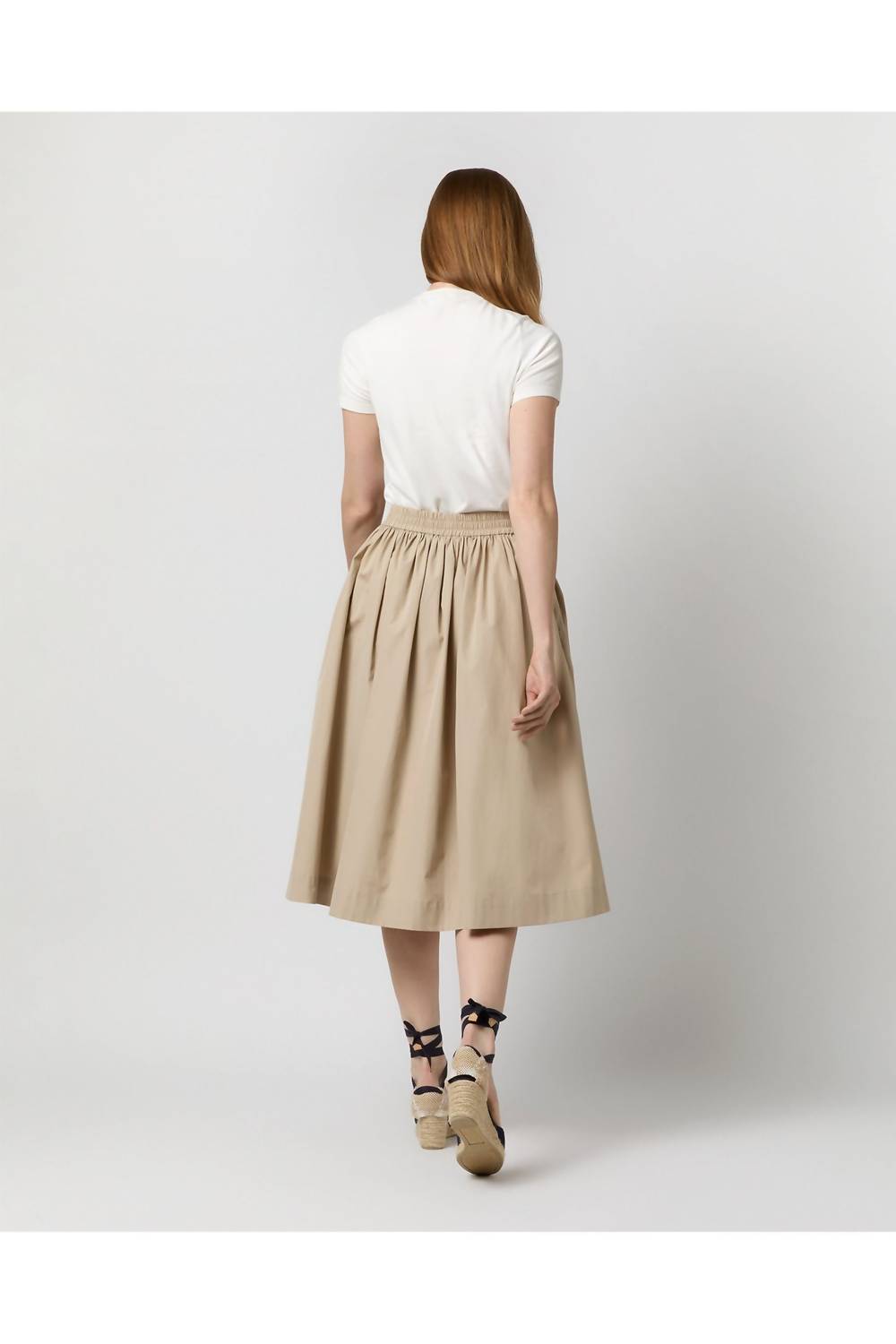 Ann Mashburn Miranda Midi Skirt in stone poplin 1 - women's skirt - detail view