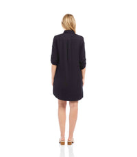 Karen Kane - Petite Size Roll Tab Embroidered Mini Shirtdress