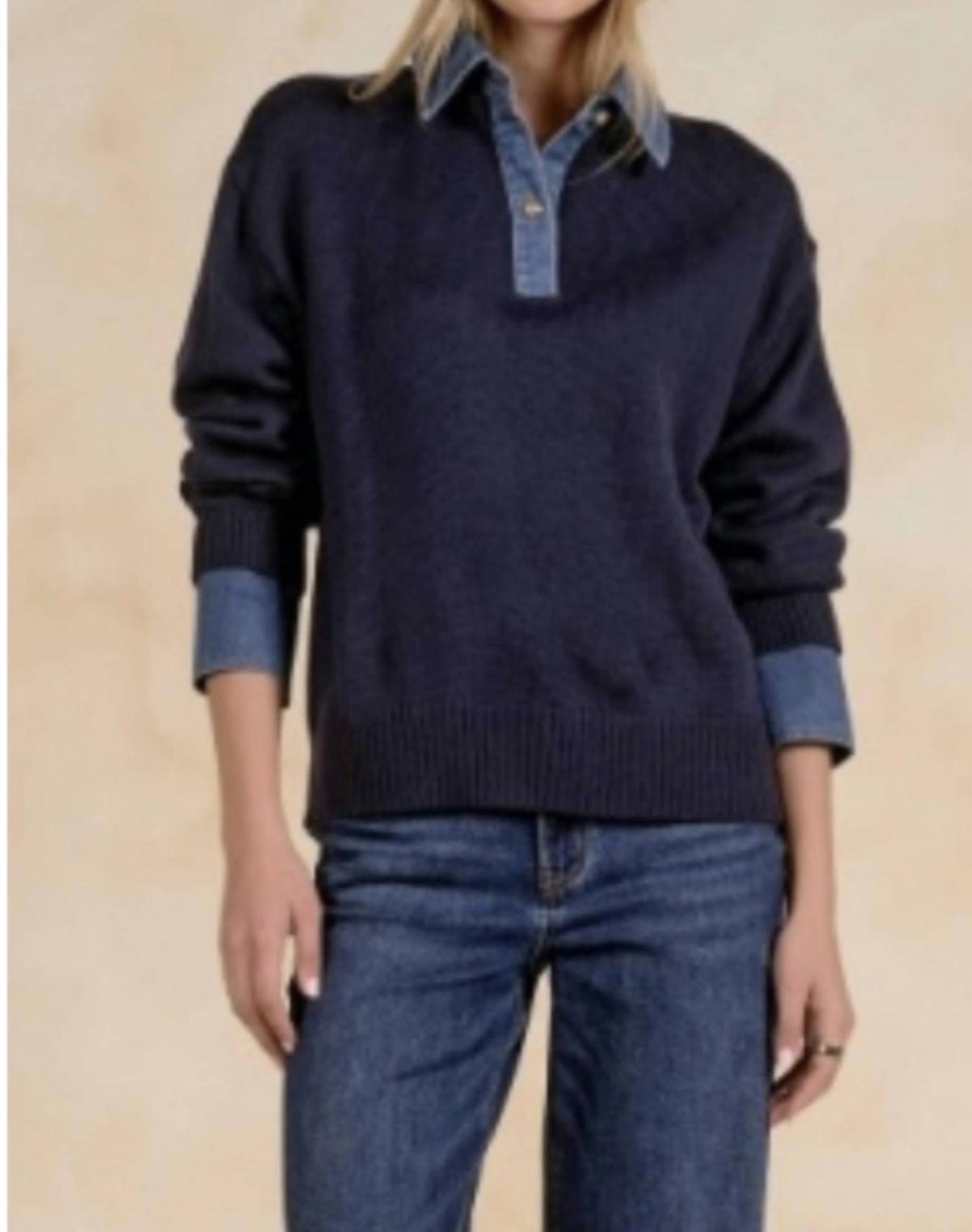 Elan - denim collar sweater