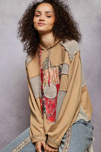 Pol - Long Sleeve French Terry Printed Flower Patch Knit Top