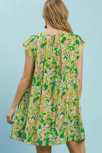 Umgee - Tropical Floral Flutter Sleeve Swing Dress